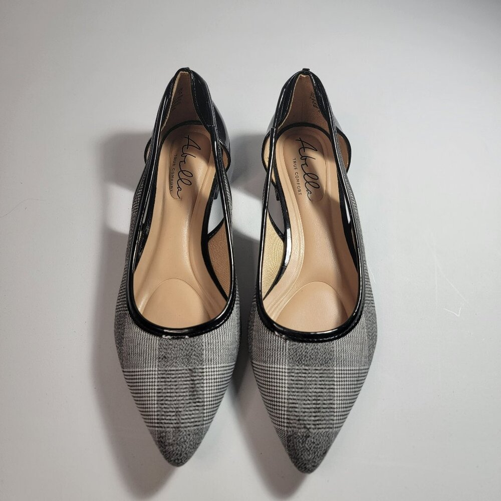 Abella Rylan True Comfort Women's Plaid Pointed Toe Mini Block Heel Flats Size 7